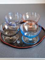4 Vintage Coupes van Dun Gekleurd Glas, Ophalen of Verzenden