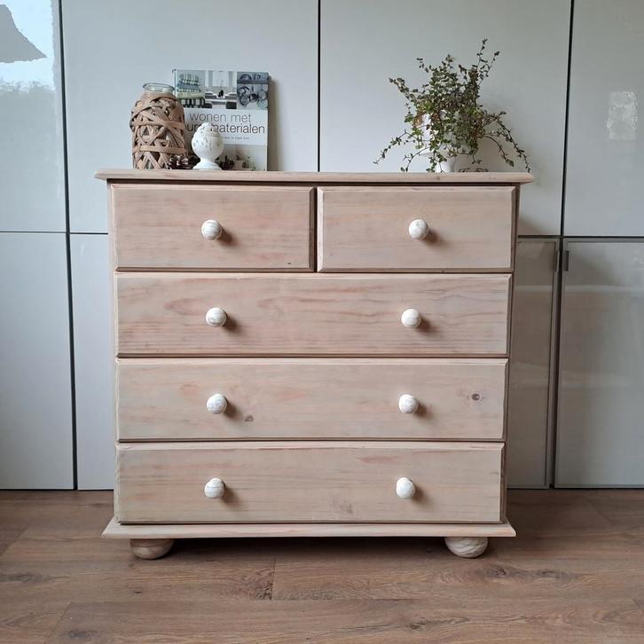 Ladekast vergrijsd 5 lades, Huis en Inrichting, Kasten | Ladekasten, Zo goed als nieuw, Minder dan 100 cm, 50 tot 100 cm, 25 tot 50 cm