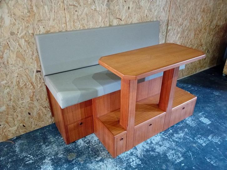 Teakhouten bank met tafel en stoffering, Watersport en Boten, Accessoires en Onderhoud, Zo goed als nieuw, Overige typen, Ophalen