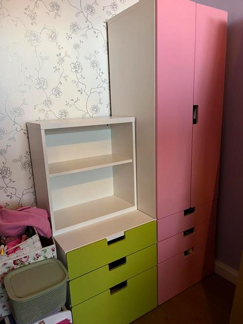 Stuva roze kledingkast & groene ladenkast (evt los v elkaar), Kinderen en Baby's, Kinderkamer | Commodes en Kasten, Zo goed als nieuw