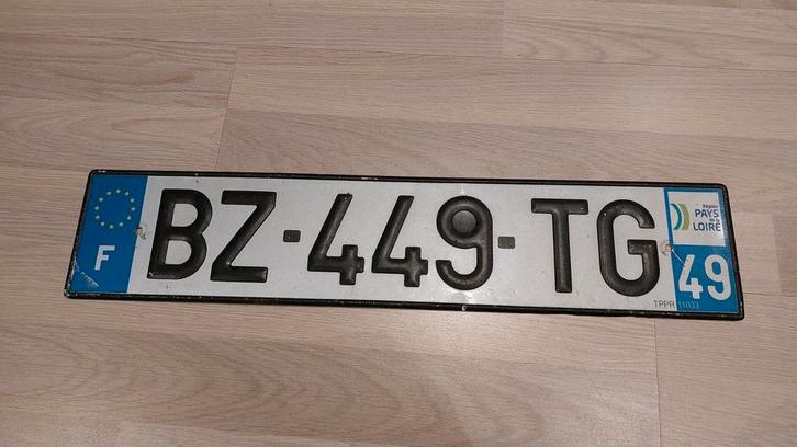 Kentekenplaat Frankrijk departement 49 loire, Verzamelen, Overige Verzamelen, Gebruikt, Ophalen of Verzenden