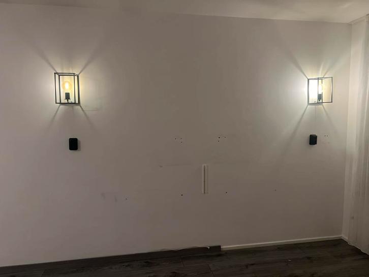 2 Zwarte Industriële Muurlampen, Huis en Inrichting, Lampen | Wandlampen, Zo goed als nieuw, Metaal, Ophalen of Verzenden
