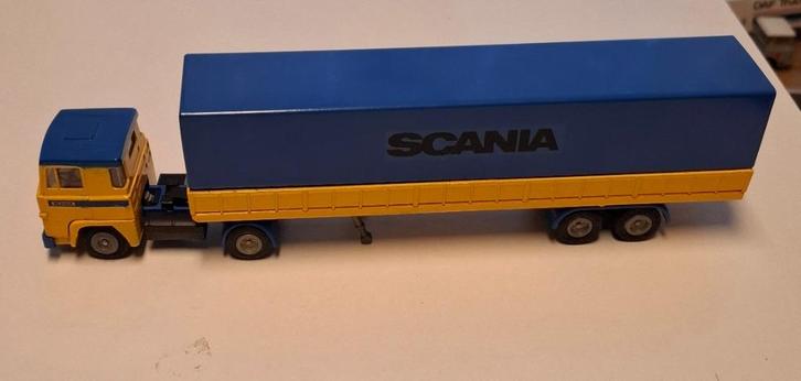 Tekno Scania 141 trekker met oplegger “Scania”, Hobby en Vrije tijd, Modelauto's | 1:50, Zo goed als nieuw, Bus of Vrachtwagen