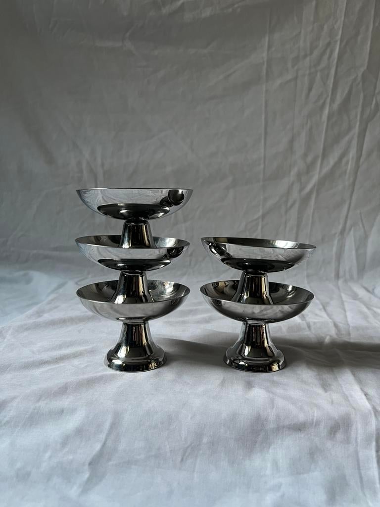 Vintage Franse RVS ijscoupes | jaren 70 | inox | set van 5, Huis en Inrichting, Keuken | Servies, Ophalen, Overige materialen