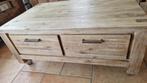 Massieve acaciahouten salontafel met wielen en 4 laden!, Ophalen, Gebruikt, 100 tot 150 cm, 50 tot 75 cm