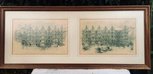 17e Eeuwse Pakhuizen a/d Achtergracht te Amsterdam WG Hofker, Antiek en Kunst, Kunst | Etsen en Gravures, Ophalen