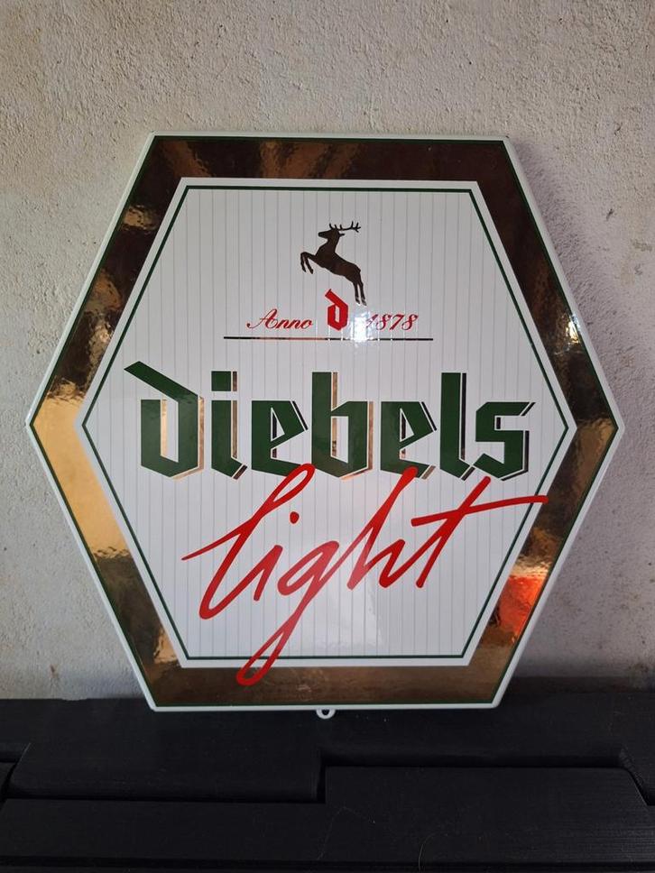Diebels Alt Emaille bier Reclamebord uit 1980 Boos & Hahn, Verzamelen, Biermerken, Zo goed als nieuw, Reclamebord, Plaat of Schild
