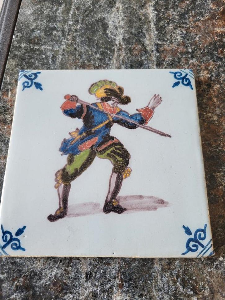 Antieke Handgeschilderde Tegel, Antiek en Kunst, Antiek | Wandborden en Tegels, Ophalen of Verzenden