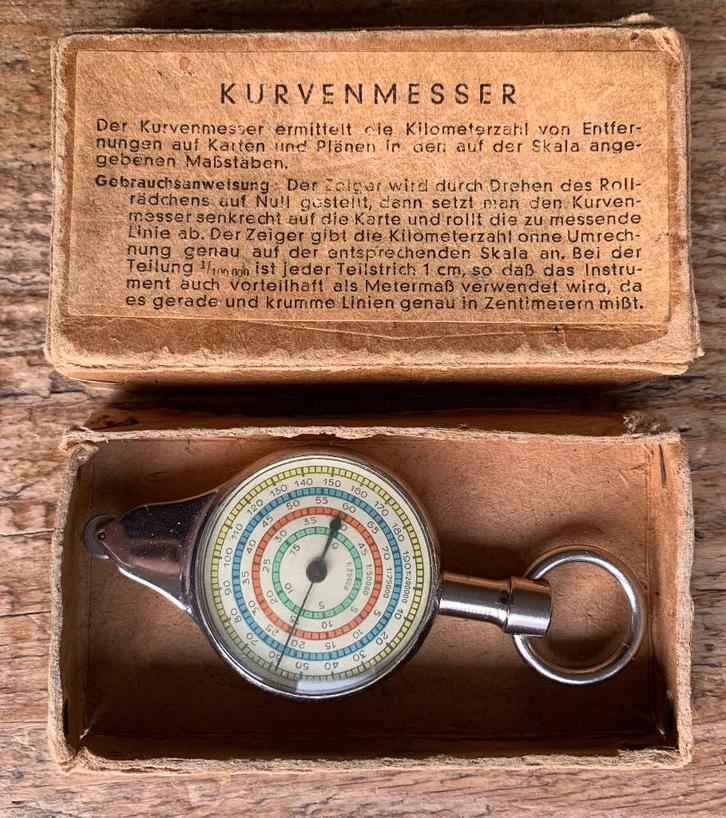 Duitse Kurvenmesser kaartlees instrument in doosje, Verzamelen, Militaria | Tweede Wereldoorlog, Overige soorten, Overige typen