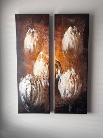 Jochem de Graaf tweeluik Tulpen Olieverf 90x30x4 beschikbaar voor biedingen