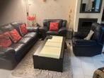 Lederen Zithoek + Fauteuils & Salontafel, Huis en Inrichting, Banken | Bankstellen, Ophalen, 250 tot 300 cm, Gebruikt, Driepersoons