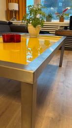 Salontafel van rvs en glas 124x66x44 (lxbxh), Huis en Inrichting, Tafels | Salontafels, Ophalen, 50 tot 100 cm, Glas, Minder dan 50 cm