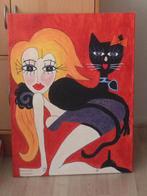 Meisje met de kat 90x60 cm, Antiek en Kunst, Ophalen of Verzenden