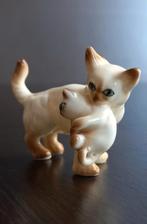Vintage Bone China Siamese moederpoes met één kitten, Ophalen of Verzenden