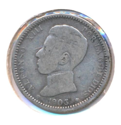 Spanje 1 Peseta 1903 (Zeer goed), Postzegels en Munten, Munten | Europa | Niet-Euromunten, Losse munt, Overige landen, Zilver