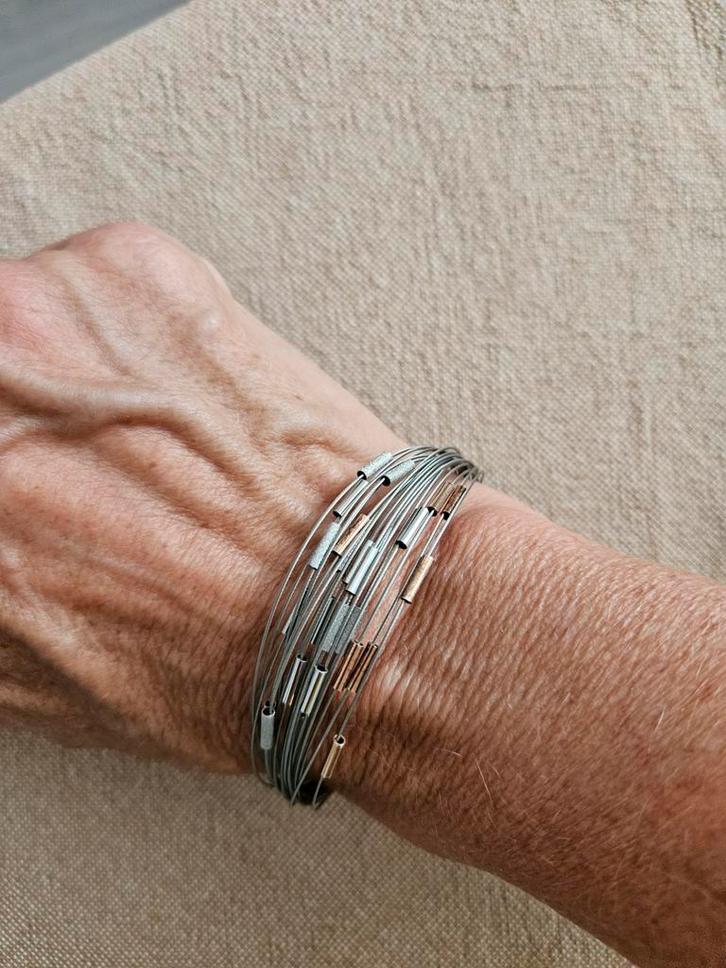 YO Design Stalen Armband - Zilver & Rosé, Sieraden, Tassen en Uiterlijk, Armbanden, Zo goed als nieuw, Staal, Zilver, Met bedels of kralen