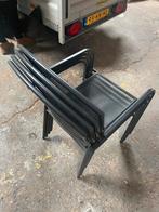 4 Antraciet metalen tuinstoelen - stapelbaar, Tuin en Terras, Ophalen, Gebruikt, Metaal, Stapelbaar