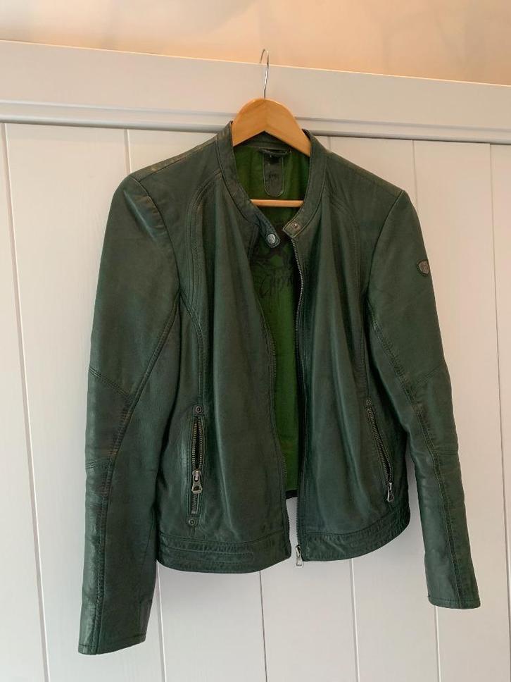 groen dames jack, vegan leather, maat L, Kleding | Dames, Jasjes, Kostuums en Pakken, Zo goed als nieuw, Jasje, Maat 38/40 (M)