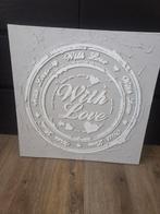 Canvas Schilderij With Love 60x60 Taupe, 50 tot 75 cm, Ophalen of Verzenden, Zo goed als nieuw, Schilderij