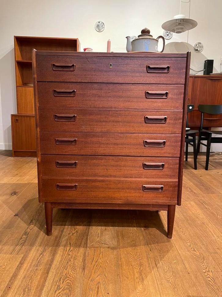 Vintage Deense Teak Ladekast - Jaren 60/70, Huis en Inrichting, Kasten | Ladekasten, Gebruikt, 100 tot 150 cm, 50 tot 100 cm, 25 tot 50 cm