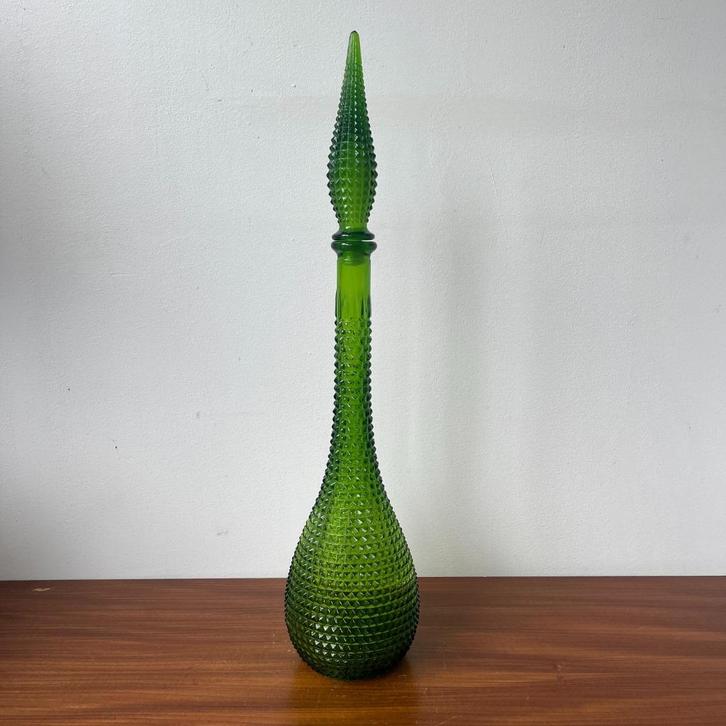 Italiaans design groen glas karaf met dop door Empoli, Antiek en Kunst, Antiek | Glas en Kristal, Ophalen of Verzenden