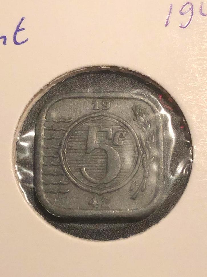 Zeldzame 5 Cent 1942 - WOII, Postzegels en Munten, Munten | Nederland, Losse munt, 5 cent, Koningin Wilhelmina, Ophalen of Verzenden