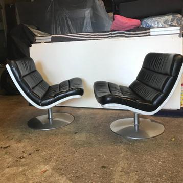 2 Artifort F978 978 fauteuil stoel zwart leer lounge retro beschikbaar voor biedingen