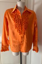 Oranje satijnen blouse met ruches  Maat XL carnaval feest, Ophalen of Verzenden, Zo goed als nieuw, Maat 56/58 (XL), Oranje of Koningsdag