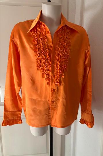 Oranje satijnen blouse met ruches  Maat XL carnaval feest beschikbaar voor biedingen