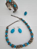 Zwaar zilveren sieradenset met turkoois stenen, Blauw, Ophalen of Verzenden, Zo goed als nieuw, Zilver