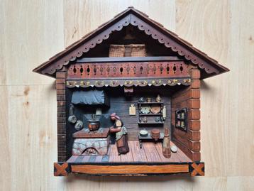 Vintage houten wandhuisje – Alpenstijl diorama beschikbaar voor biedingen