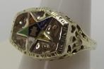 Antieke Vrijmetselaarsring Order of the Eastern Star, Verzenden, Goud, Ring, Met edelsteen