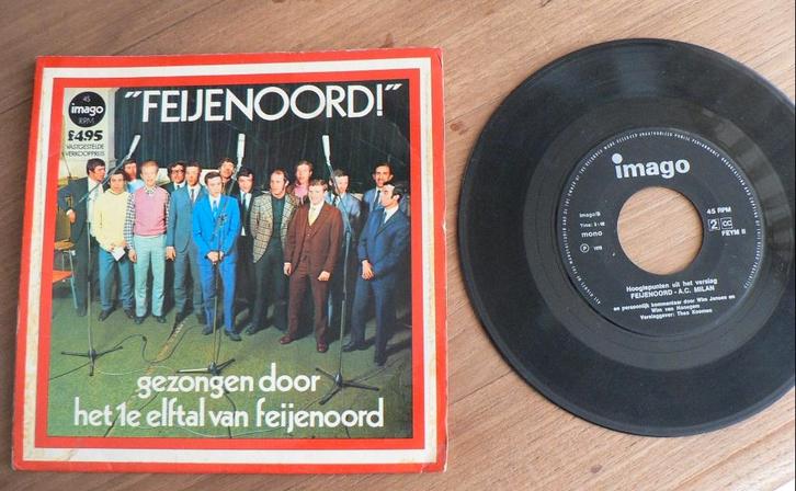 45 toeren plaatje single FEYENOORD 1970 tegen AC MILAN (17), Verzamelen, Sportartikelen en Voetbal, Gebruikt, Poster, Plaatje of Sticker