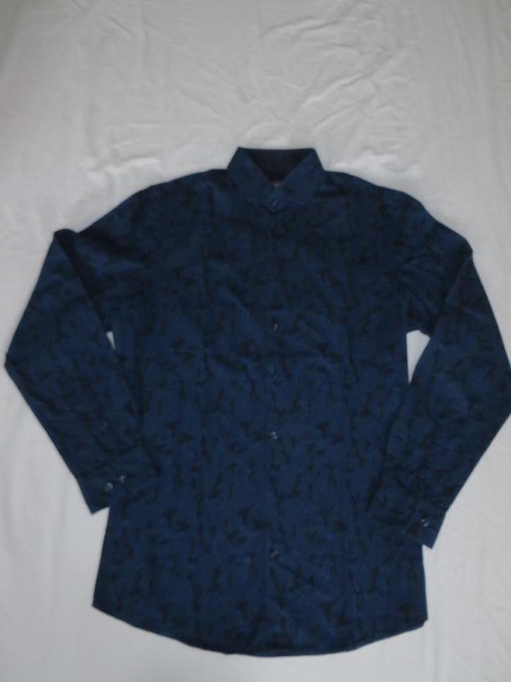 Donkerblauw gemêleerd overhemd, maat S, Angelo Litrico, Kleding | Heren, Overhemden, Zo goed als nieuw, Halswijdte 38 (S) of kleiner