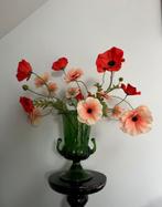 Groene bloemen vaas met kunstbloemen, Ophalen of Verzenden, Minder dan 50 cm, Groen, Glas