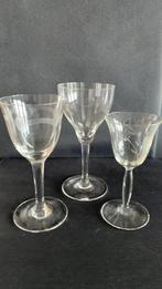 Vintage likeurglazen, geslepen 3 stuks, Ophalen of Verzenden, Zo goed als nieuw, Overige typen