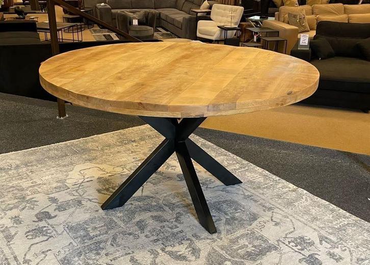 Eettafel mango rond140 met spinpoot Direct/leverbaar E-1856, Huis en Inrichting, Tafels | Eettafels, Nieuw, 100 tot 150 cm, 100 tot 150 cm