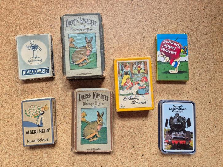 7 doosjes met compleet kwartetspel, collector's item, Verzamelen, Speelkaarten, Jokers en Kwartetten, Gebruikt, Kwartet(ten), Ophalen of Verzenden