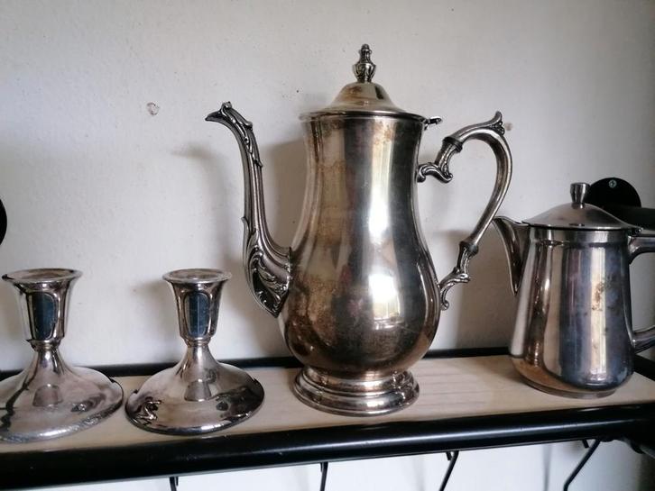Zilver en Co Koffiepot, 2 Kandelaars & Melkkan, Antiek en Kunst, Antiek | Goud en Zilver, Zilver, Ophalen