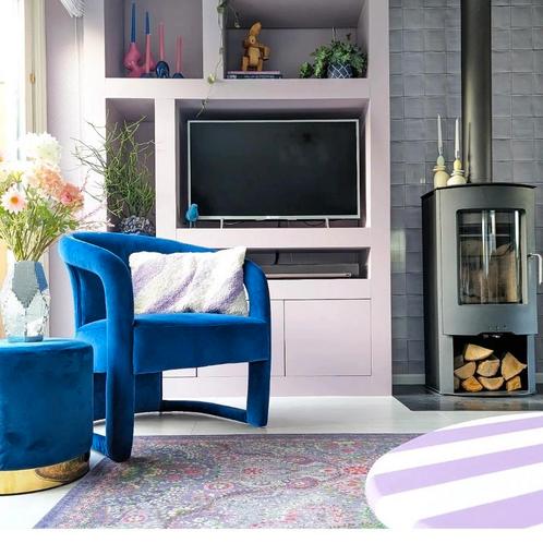 Design fauteuil bone (fonQ eigen merk) blauw, Huis en Inrichting, Fauteuils, Zo goed als nieuw, Stof, 50 tot 75 cm, Minder dan 75 cm