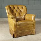 Vintage Chesterfield fauteuils – groen leder – jaren 70, Ophalen of Verzenden, Hout, Zo goed als nieuw