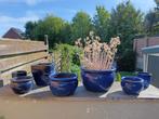 blauwe ceramische bloempotten, Tuin en Terras, Bloempotten, Ophalen, Gebruikt, 40 cm of meer, Overige vormen