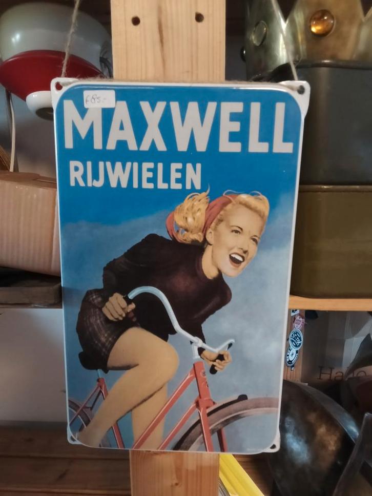 Maxwell Rijwielen Emaille Reclamebord Vintage, Antiek en Kunst, Antiek | Emaille, Ophalen of Verzenden