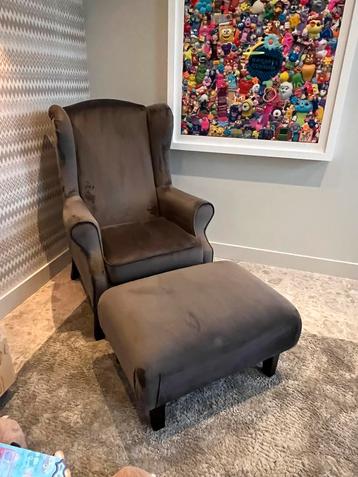 Olav Home Fauteuil Karel bruin kroko velours incl. hocker beschikbaar voor biedingen