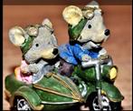 Vintage decoratief beeldje; 2 muizen op motor, Verzamelen, Beelden en Beeldjes, Ophalen of Verzenden, Gebruikt, Dier