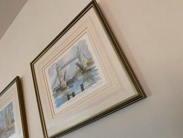 Aquarellen Angus Ritchi Londen  Ingelijst Set van 2 beschikbaar voor biedingen