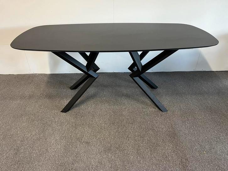 Deens ovale eettafel HPL zwart 180x90, Huis en Inrichting, Tafels | Eettafels, Zo goed als nieuw, 50 tot 100 cm, 150 tot 200 cm