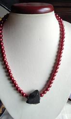 Grote Ruwe obsidiaan Beschermend Koraal Rode Parels ketting, Ophalen, Overige materialen, Nieuw, Met edelsteen