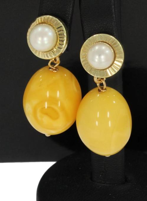 Gele ei vormige 14k gouden ketting hanger oorbellen dames, Sieraden, Tassen en Uiterlijk, Antieke sieraden, Hanger, Goud, Met edelsteen