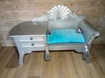 SIERLIJK ZILVER BANKJE MET LADENKASTJE MET TURKOOIS KUSSEN, Ophalen, Hout, Gebruikt, Eenpersoons